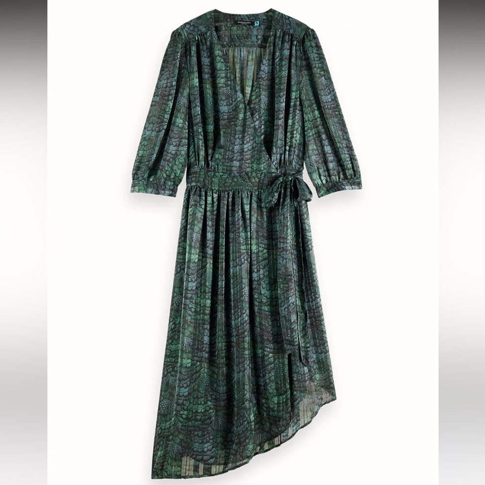 SCOTCH & SODA GREEN PRINTED ASYMMETRIC DRESS